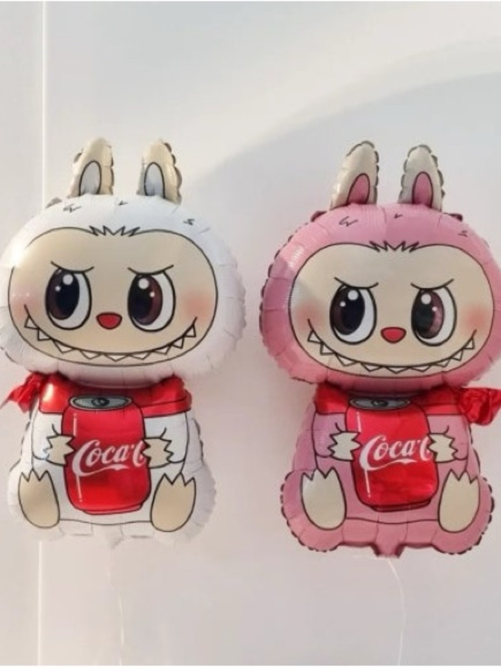 Labubu Coca-Cola Bunny Character Foil Balloons in White and Pink
